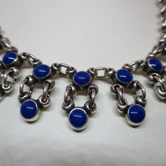 PHILIPPE AUDIBERT PARIS Navy Blue Enamel Silver Tone Metal Bib Necklace Designer - Picture 2 of 9